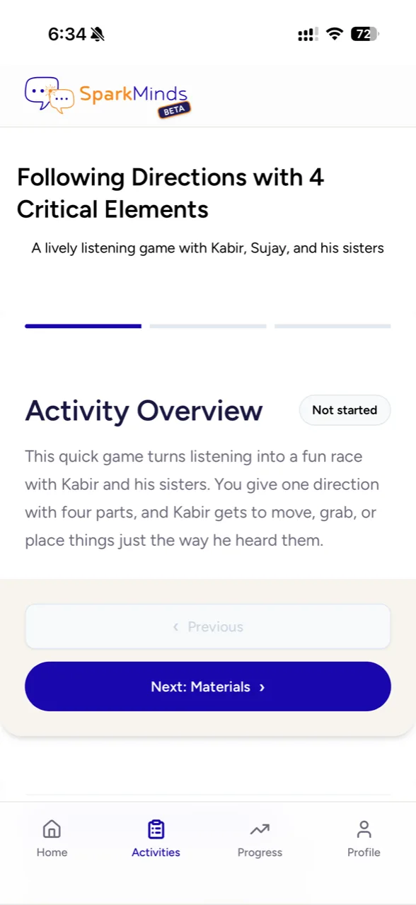 SparkMinds app: a generated activity overview